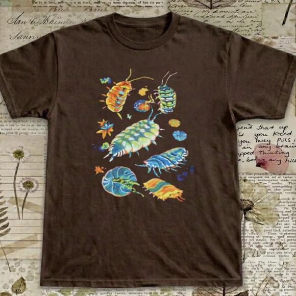 Tops - Brown T-Shirt With Colorful Insect Design